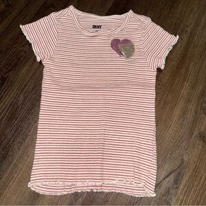 NWOT DKNY Girls Pink Sequin Hearts Short sleeve Shirt